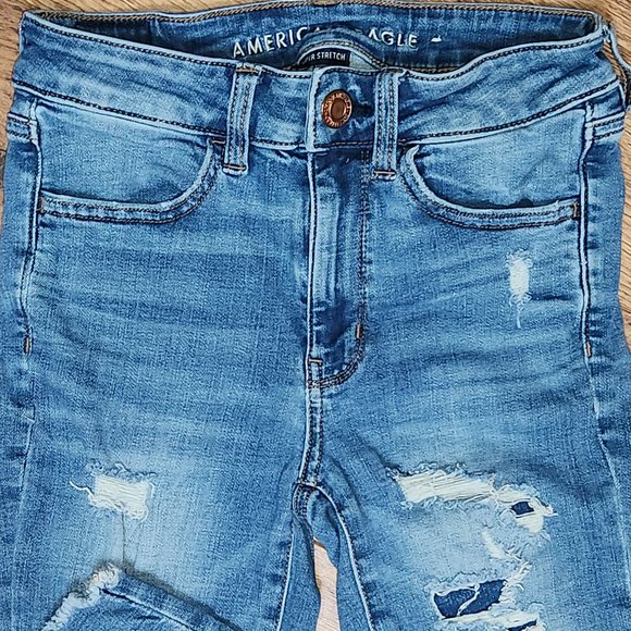 AMERICAN EAGLE Distressed Super Stretch High Rise Jeggings - Size 2 Short - Picture 2 of 7